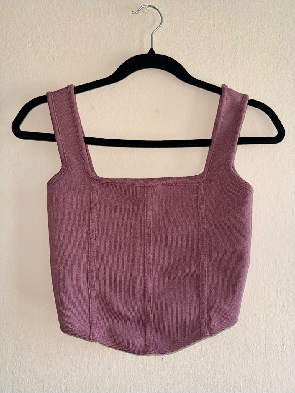 Zara Square Neck Mauve Tank Top - Women's Ribbed Crop